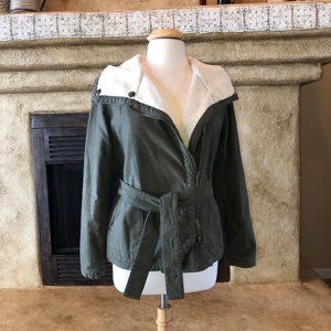 Free People olive green coat, belted Jacket